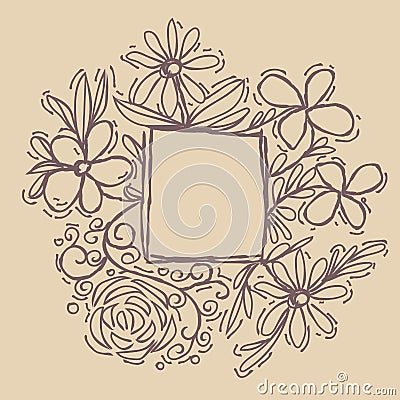 Flowers painted line on a brown Vintage background. Vector dra Vector Illustration