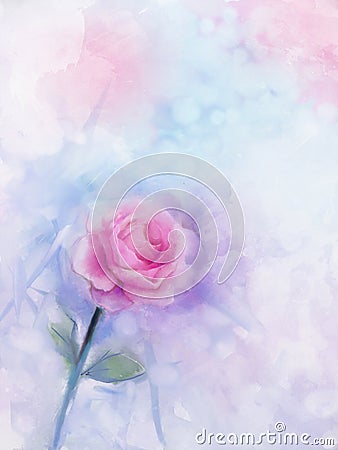 Flowers painting. Pink rose floral in pastel color Stock Photo