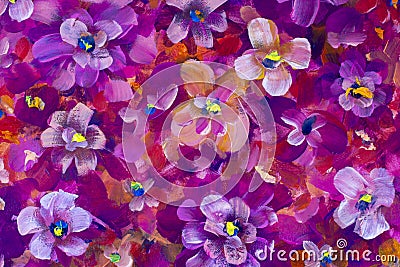 Flowers pansy, violet texture oil painting. Abstract hand-painted flowers background Stock Photo