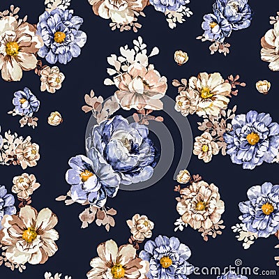 Flowers pattern.Silk scarf design, fashion textile.Seamless pattern Cartoon Illustration