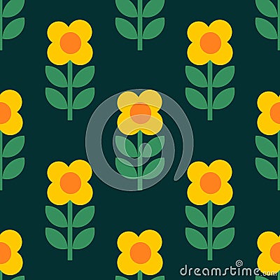 Flowers pattern. Vector reapeating dark pattern in retro style Vector Illustration