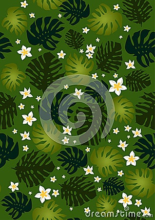 Flowers and philodendron leaves seamless Vector Illustration