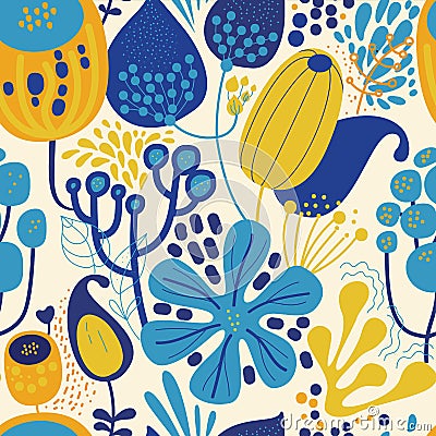 Flowers, plants and paisley cucumbers Vector Illustration