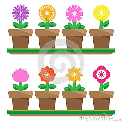 Flowers in Pots Vector Illustration