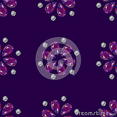 Flowers from precious stones. Seamless Pattern. Jewelry. Purple background Stock Photo