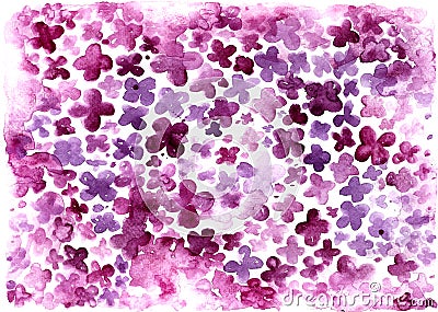 Purple and magenta flowers. Lilac. Watercolor background. Stock Photo