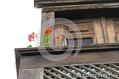 Flowers in a rustic colonial sack Stock Photo