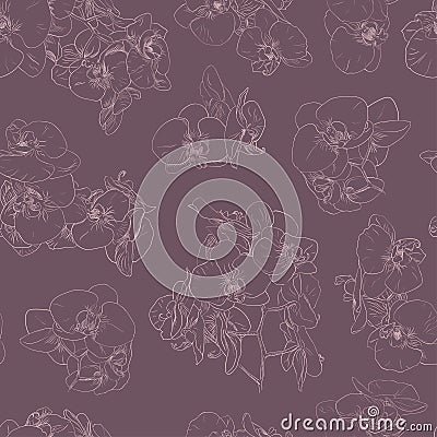 Flowers seamless pattern background line illustration orchids. Floral design elements. Vector Illustration