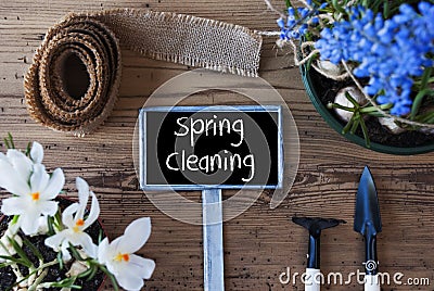 Flowers, Sign, Text Spring Cleaning Stock Photo