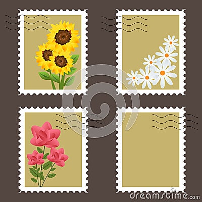 Flowers stamps Vector Illustration