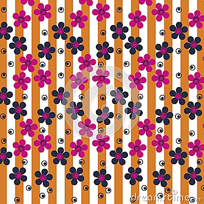 Flowers on striped background. Simple floral seamless pattern. Vector Illustration