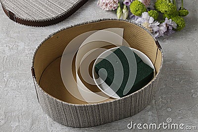 Flowers and sweets in cartoon box - how to make adorable gift, s Stock Photo