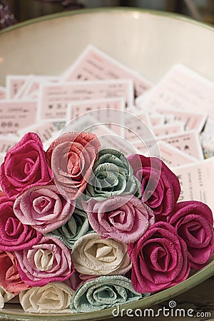 Flowers and train tickets Stock Photo