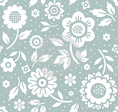 Flowers and twigs, background, seamless, decorative, blue, vector. Vector Illustration