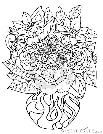 Flowers Vase Coloring Page For Adult Stock Photo