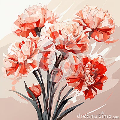 Red Carnations With Brown Stripes: A Soft Color Palette Drawing Stock Photo