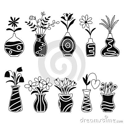 Flowers in vase silhouette set Vector Illustration