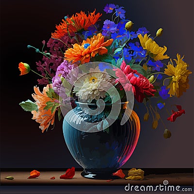 flowers in vase, still life painting style Vector Illustration