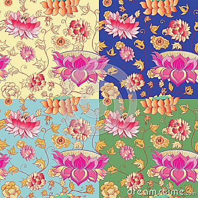 Flowers vector pattern with lotuses Vector Illustration