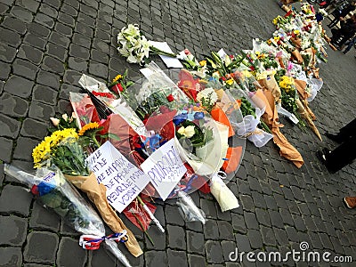 Flowers for the victims Editorial Stock Photo