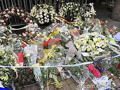 Flowers for the victims of terrorism Editorial Stock Photo