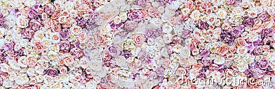 Flowers wall background with amazing red and white roses, Wedding decoration, hand made Stock Photo