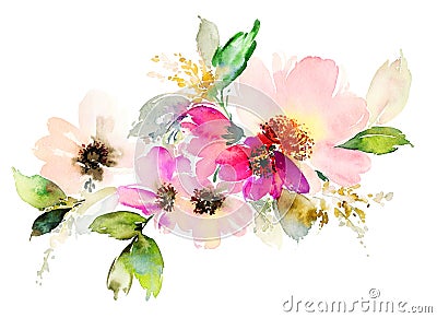 Flowers watercolor illustration. Cartoon Illustration