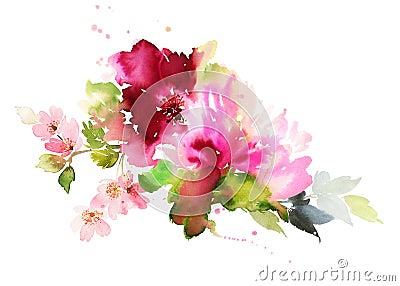 Flowers watercolor illustration Cartoon Illustration