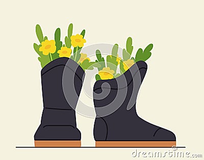 Flowers in wellies vector concept Vector Illustration