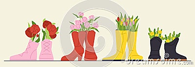 Flowers in wellies vector set Vector Illustration