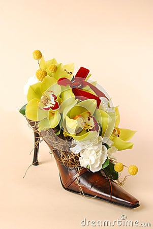 Flowers in a woman shoe Stock Photo