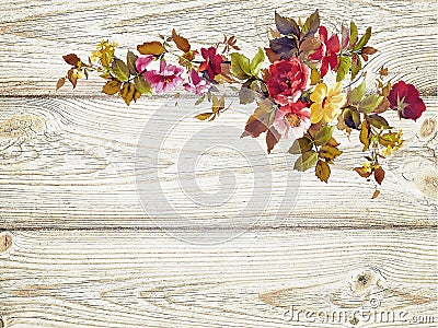 Flowers on wood texture background watercolor style Stock Photo