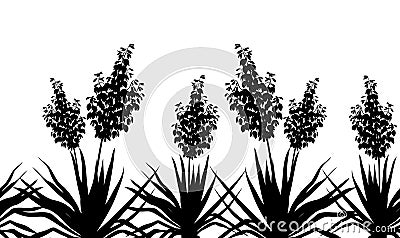 Flowers Yucca silhouette, horizontal seamless Vector Illustration