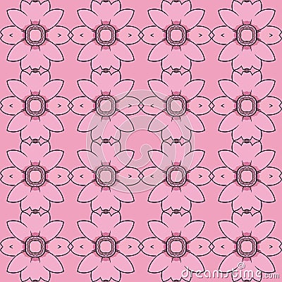 Flowery and charming vector design with stylized flowers in shades of pink and black on seamless background Vector Illustration