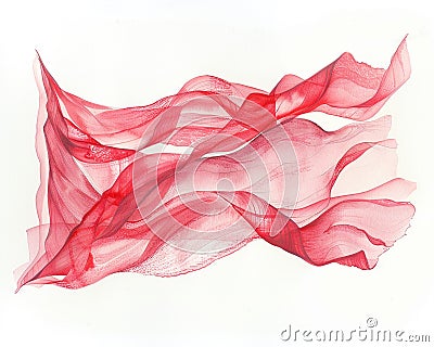 Flowing banner in the wind, crimson and white, Watercolor, hand drawing Cartoon Illustration