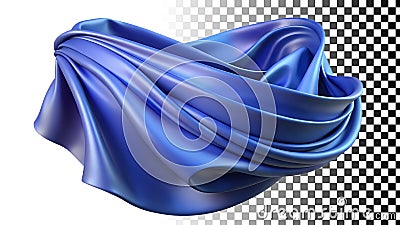Flowing blue fabric, elegant textile, smooth and soft texture png transparent image Generative AI Stock Photo