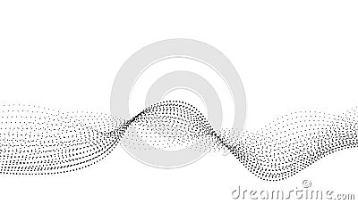 Flowing dots particles wave pattern halftone gradient curve shape isolated on white background Vector Illustration