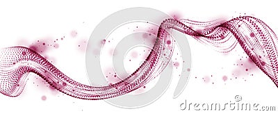Flowing energy particles, wave of blended dots. Curved dotted 3d lines vector effect illustration. Vector Illustration