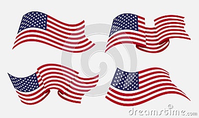 Flowing flat american flag Vector Illustration