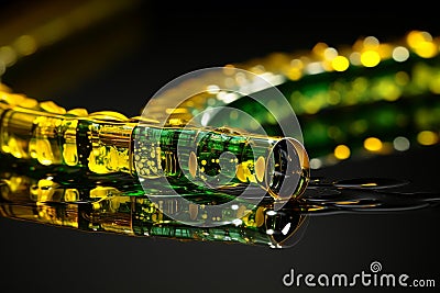 Flowing green and yellow binary code stream signifying data transfer and technology advancement Stock Photo