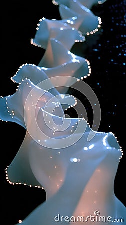 A flowing, illuminated fabric design creating an ethereal visual effect Stock Photo