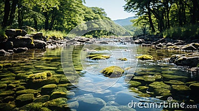 Flowing Life: Water Stream Symbolizing the Cycle of Life. Generative AI Stock Photo