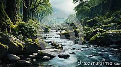 Flowing Life: Water Stream Symbolizing the Cycle of Life. Generative AI Stock Photo