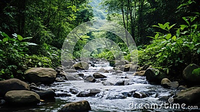 Flowing Life: Water Stream Symbolizing the Cycle of Life. Generative AI Stock Photo