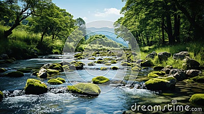 Flowing Life: Water Stream Symbolizing the Cycle of Life. Generative AI Stock Photo