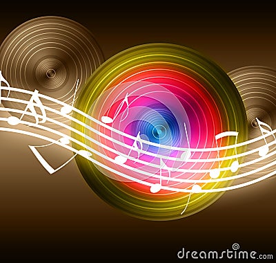 Flowing Music Notes on Vinyl Record Background Stock Photo