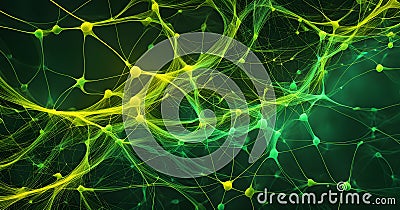 flowing neural network, with glowing nodes connecting and disconnecting Stock Photo