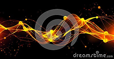 flowing neural network, with glowing nodes connecting and disconnecting Stock Photo