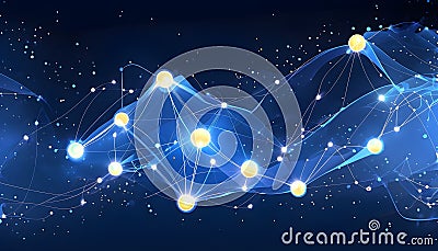 flowing neural network, with glowing nodes connecting and disconnecting Stock Photo
