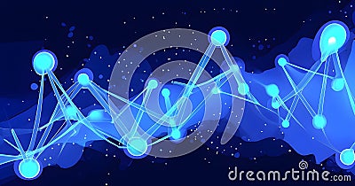 flowing neural network, with glowing nodes connecting and disconnecting Stock Photo